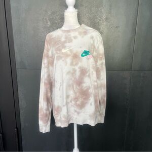 Nike Tie-Dye Crewneck Sweatshirt - Taupe, White & Neon Yellow Accent